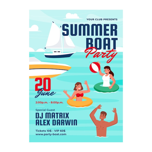 Platte ontwerp boot party flyer ontwerp