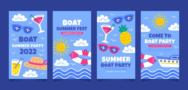 Platte ontwerp boot party instagram verhalen sjabloon