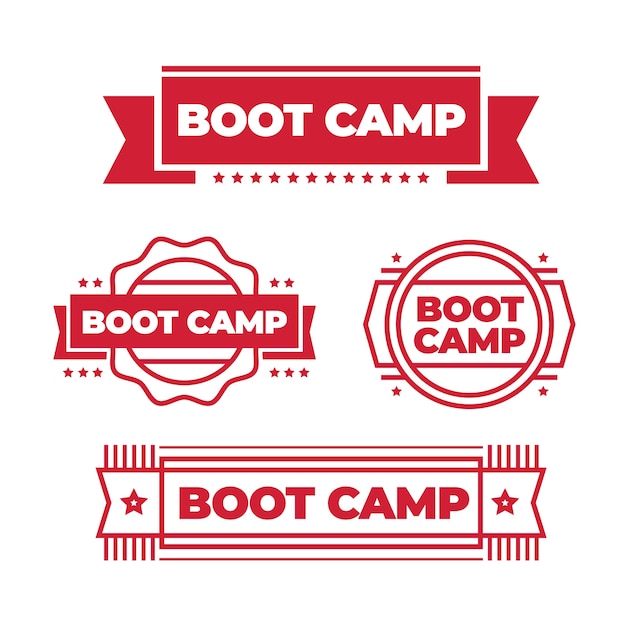 Platte ontwerp bootcamp labels set