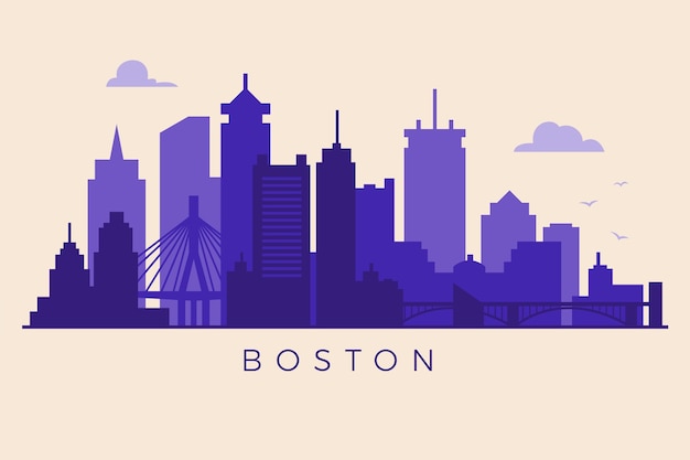 Gratis vector platte ontwerp boston skyline silhouet