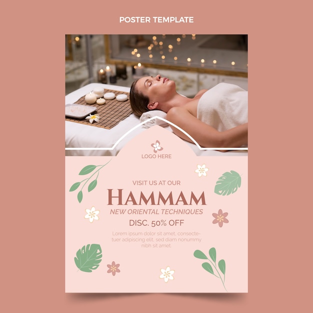 Platte ontwerp botanische hamam postersjabloon