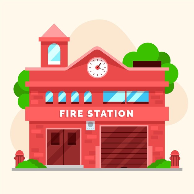 Platte ontwerp brandweerkazerne illustratie