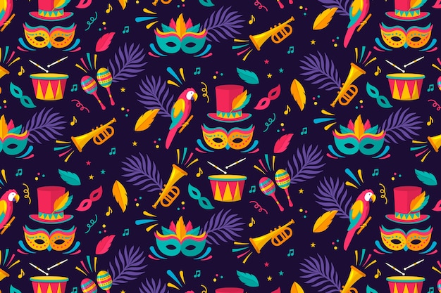 Gratis vector platte ontwerp braziliaanse carnaval patroon