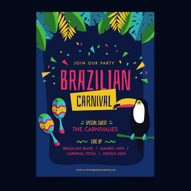 Platte ontwerp braziliaanse carnaval poster sjabloon