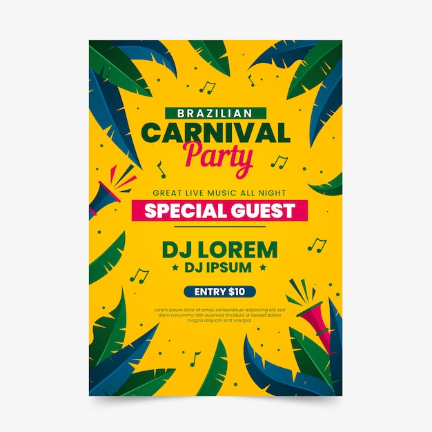 Gratis vector platte ontwerp braziliaanse carnaval poster sjabloon