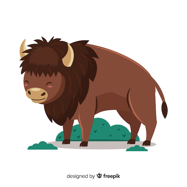 Platte ontwerp buffalo dier met gras