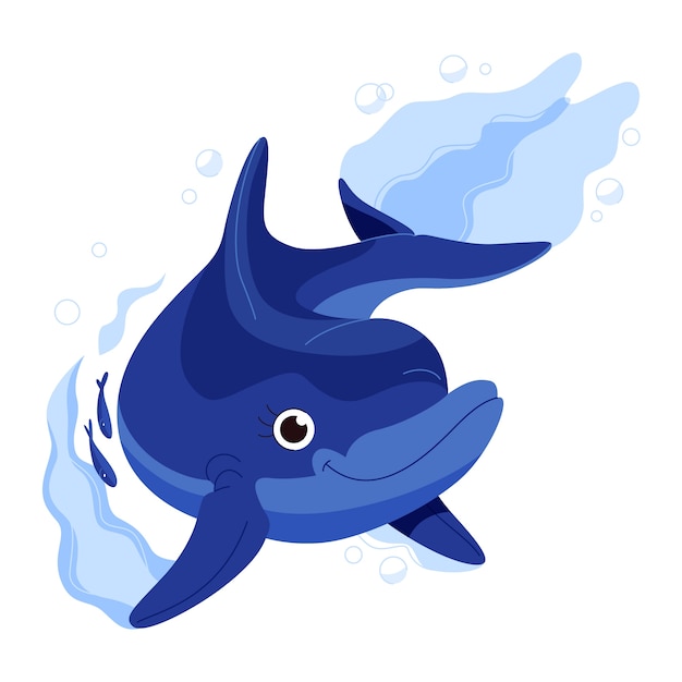 Gratis vector platte ontwerp cartoon dolfijn illustratie