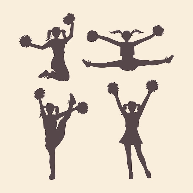 Gratis vector platte ontwerp cheerleader silhouetten