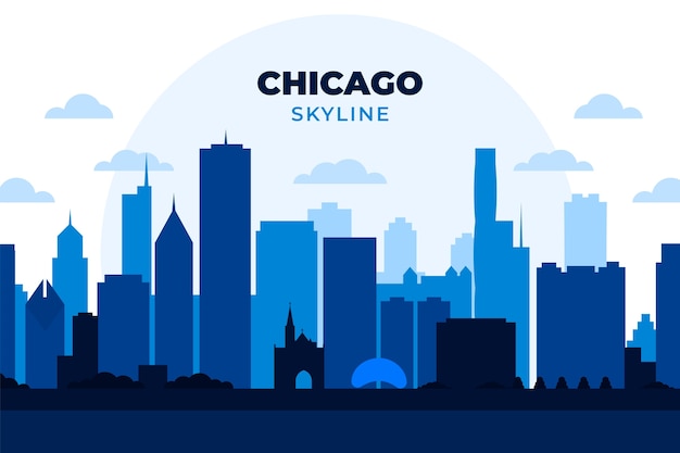 Gratis vector platte ontwerp chicago skyline silhouet