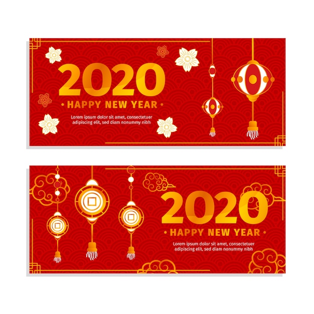 Platte ontwerp Chinees Nieuwjaar banners sjabloon