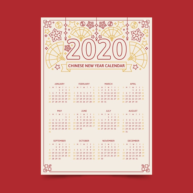 Platte ontwerp chinees nieuwjaar kalender