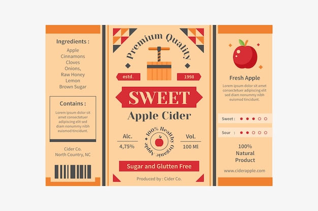 Gratis vector platte ontwerp cider labelsjabloon