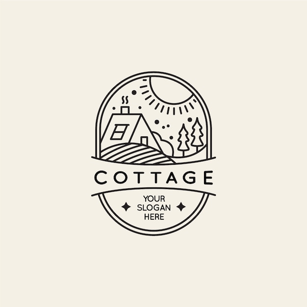 Platte ontwerp cottage logo sjabloon