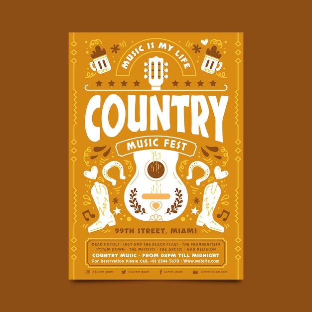 Gratis vector platte ontwerp country muziek poster