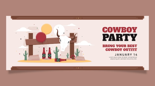 Gratis vector platte ontwerp cowboy party facebook voorbladsjabloon