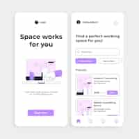 Gratis vector platte ontwerp coworking app-sjabloon