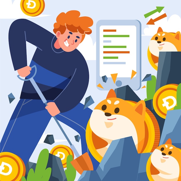 Platte ontwerp creatieve dogecoin illustratie