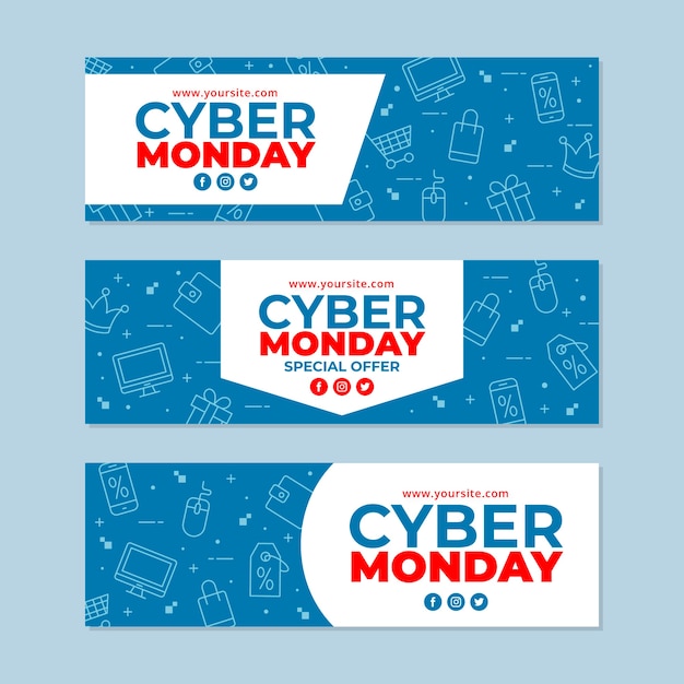 Platte ontwerp cyber maandag banners set