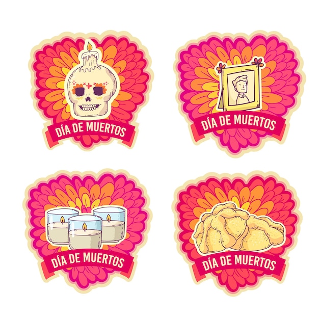 Gratis vector platte ontwerp dag van de dode badge set