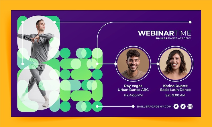 Gratis Vector platte ontwerp dansschool geometrische webinar sjabloon