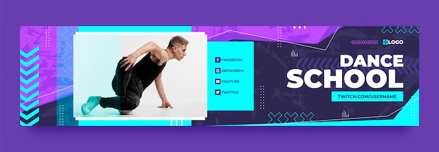 Gratis vector platte ontwerp dansschool twitch banner