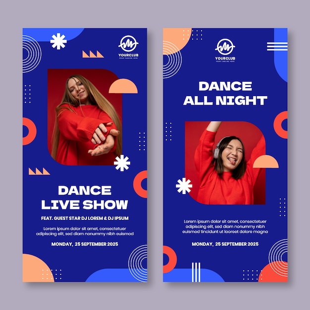 Gratis vector platte ontwerp dansshow verticale banners