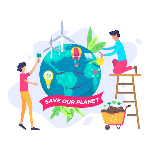 Gratis vector platte ontwerp de planeet illustratie opslaan