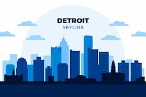 Gratis vector platte ontwerp detroit skyline silhouet