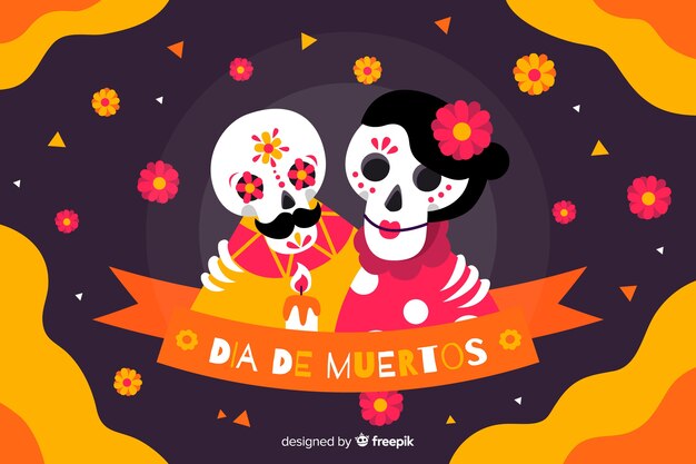 Platte ontwerp día de muertos achtergrond