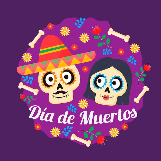 Platte ontwerp dia de muertos achtergrond