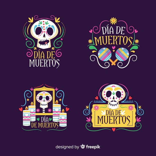 Platte ontwerp dia de muertos badge-collectie