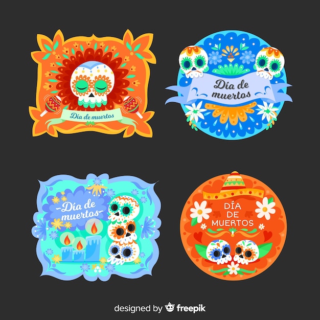 Platte ontwerp día de muertos labelcollectie