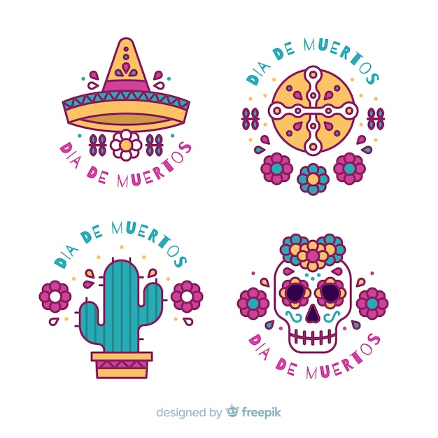 Platte ontwerp día de muertos labelcollectie