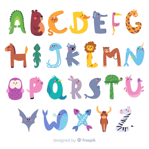 Gratis vector platte ontwerp dier alfabet
