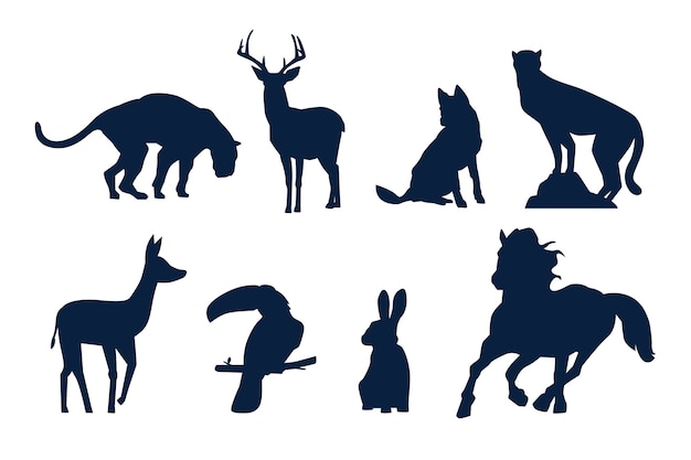 Gratis vector platte ontwerp dieren silhouet set