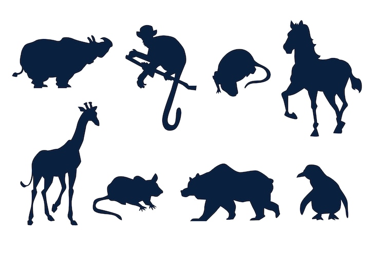 Gratis Vector platte ontwerp dieren silhouet set