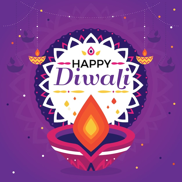 Gratis vector platte ontwerp diwali-evenement met kaars