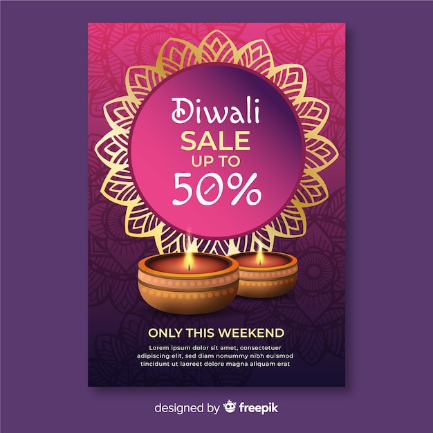 Gratis vector platte ontwerp diwali festival verkoop poster