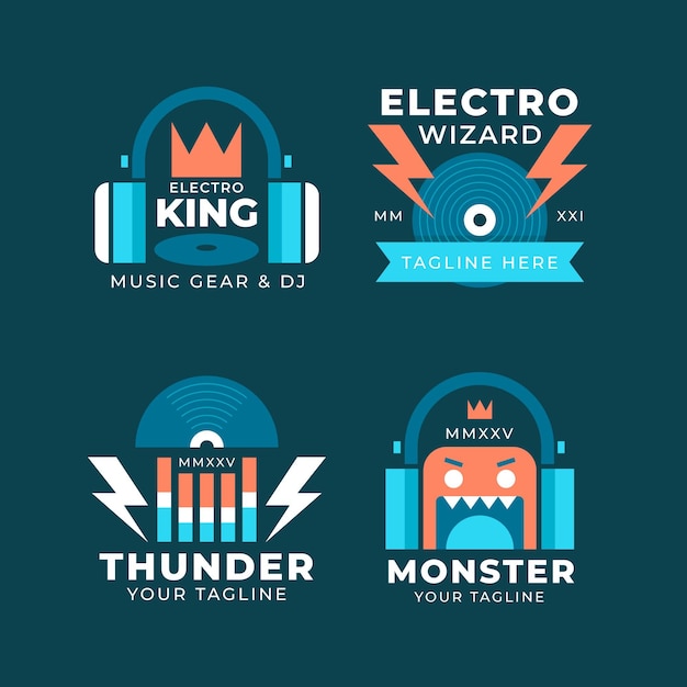 Platte ontwerp dj logo set