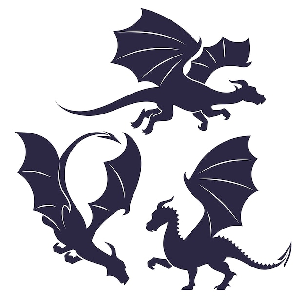 Gratis vector platte ontwerp draak silhouet illustratie