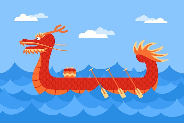 Gratis vector platte ontwerp drakenboot achtergrond