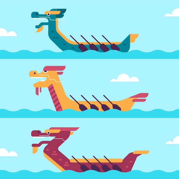 Gratis vector platte ontwerp drakenbootcollectie