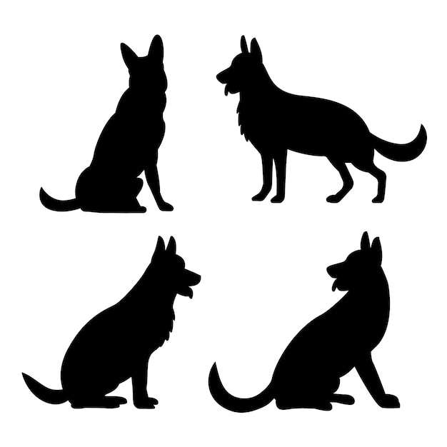 Gratis vector platte ontwerp duitse herder silhouet illustratie