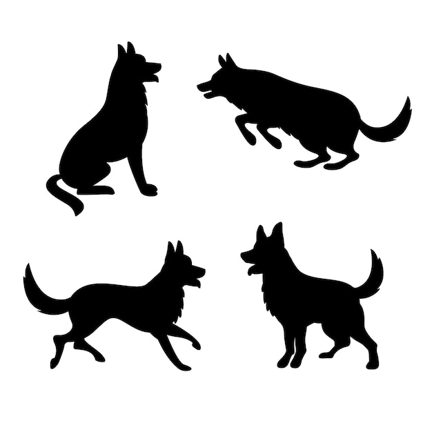 Gratis vector platte ontwerp duitse herder silhouet illustratie