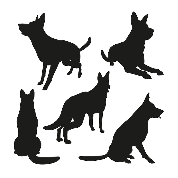 Gratis vector platte ontwerp duitse herder silhouet illustratie