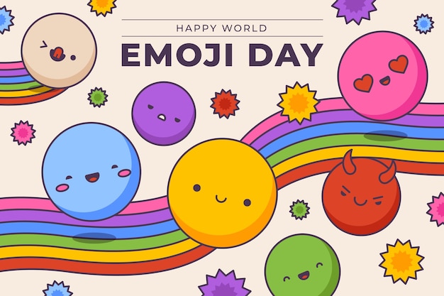 Platte ontwerp dynamische wereld emoji dag achtergrond