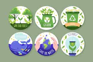 Gratis vector platte ontwerp eco concept badge collectie