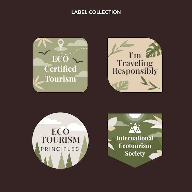 Platte ontwerp ecotoerisme label collectie