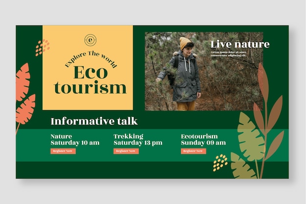 Gratis vector platte ontwerp ecotoerisme webinar sjabloon met bladeren