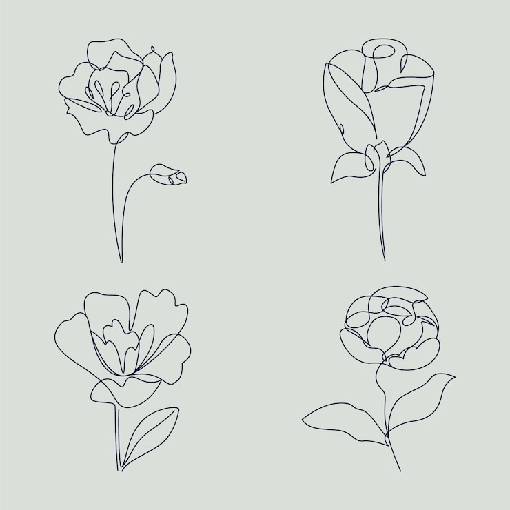 Gratis Vector platte ontwerp eenvoudige bloem omtrek